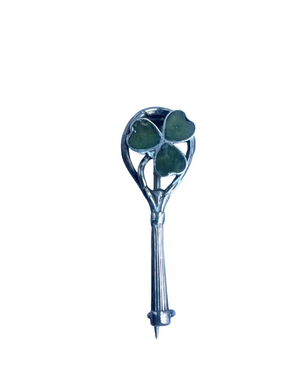 Antique Sterling Silver & Connemara Marble Shamrock Brooch, 1916