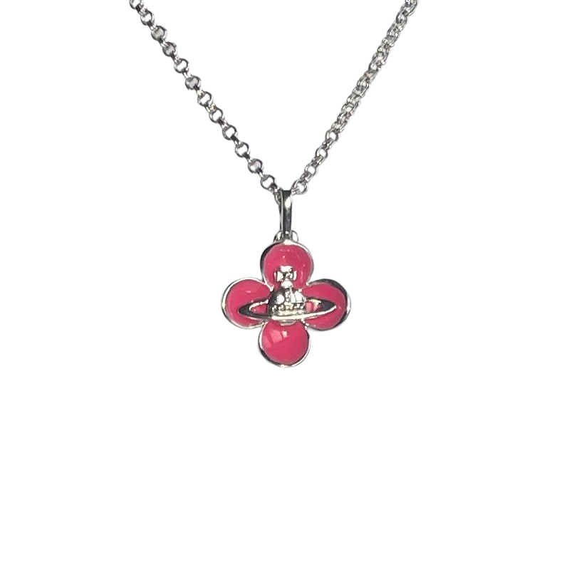 Vivienne Westwood Pink Enamel Flower Pendant Necklace with Orb