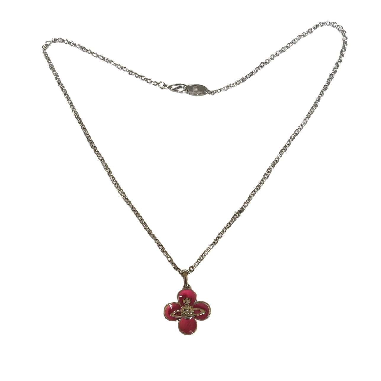 Vivienne Westwood Pink Enamel Flower Pendant Necklace with Orb