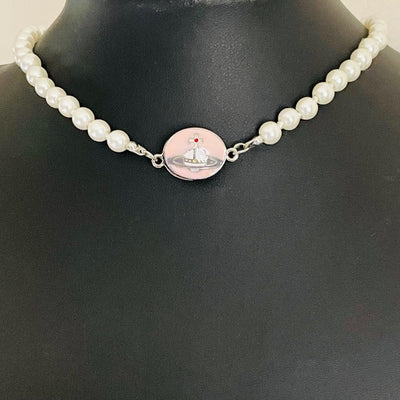 Vivienne Westwood Loelia Pearl Necklace, Pink Enamel Centrepiece