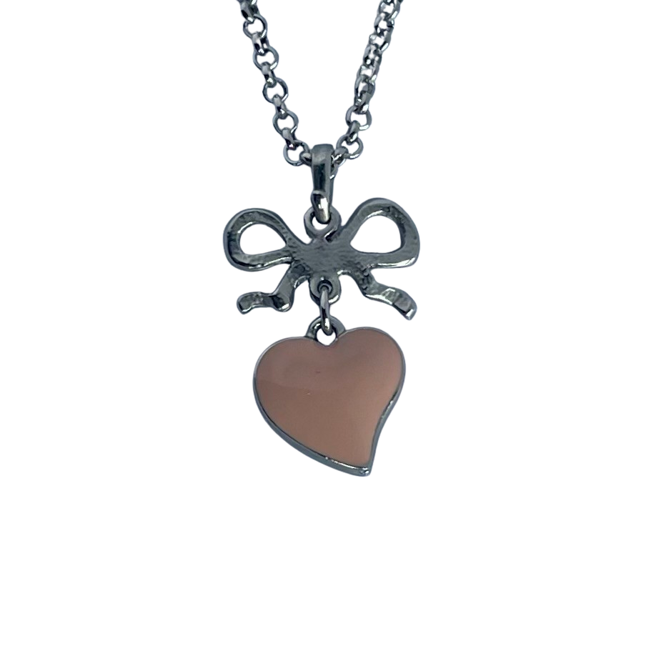 Vivienne Westwood Pink Heart and Bow Silver-Tone Necklace