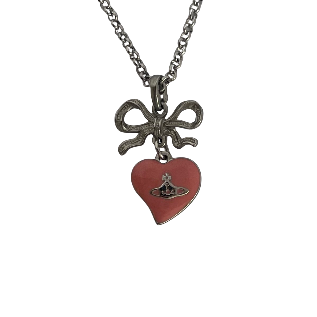 Vivienne Westwood Pink Heart and Bow Silver-Tone Necklace