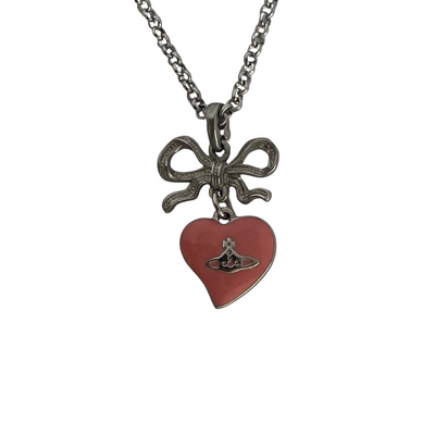 Vivienne Westwood Pink Heart and Bow Silver-Tone Necklace