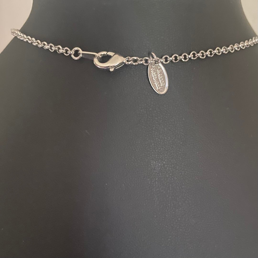 Vivienne Westwood Pink Heart and Bow Silver-Tone Necklace