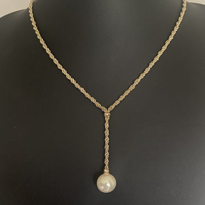 Vintage Christian Dior Twisted Rope Lariat Necklace with Pearl Drop