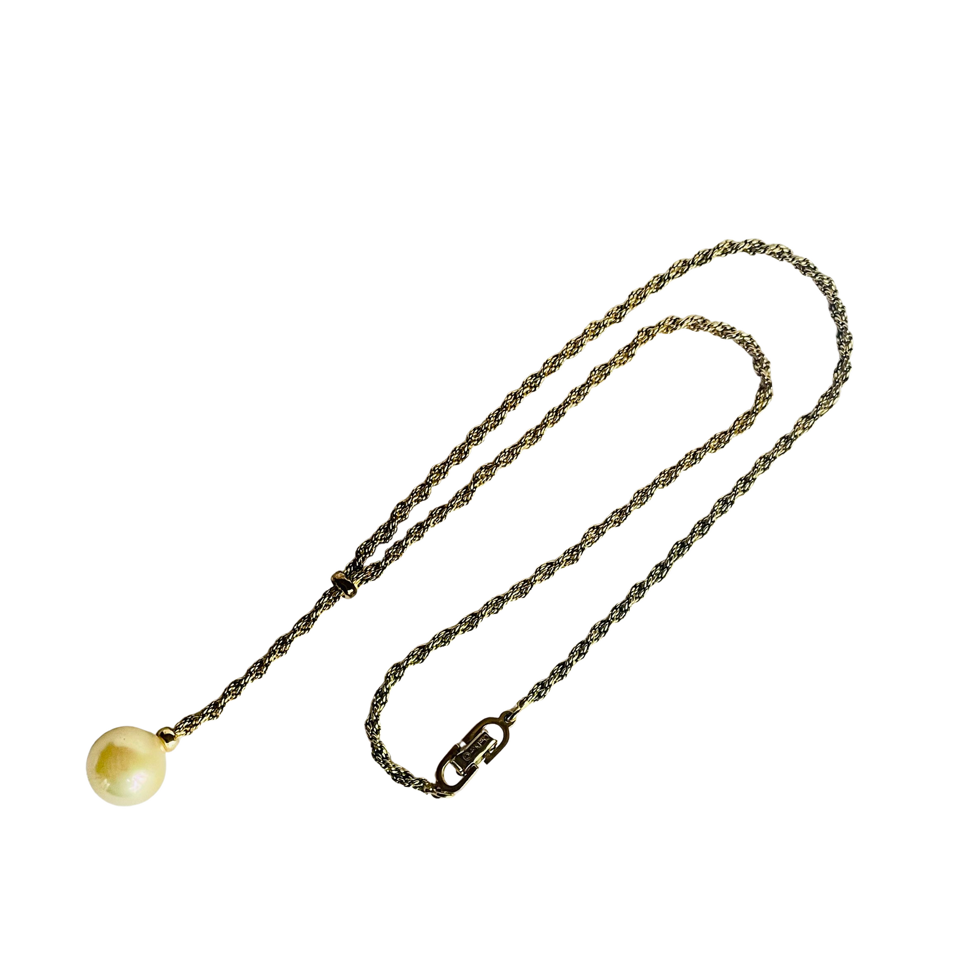 Vintage Christian Dior Twisted Rope Lariat Necklace with Pearl Drop