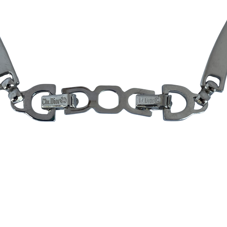 Vintage Christian Dior Collar Silver Tone Necklace with Pavé Crystals, 1990s
