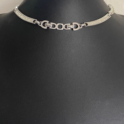 Vintage Christian Dior Collar Silver Tone Necklace with Pavé Crystals, 1990s