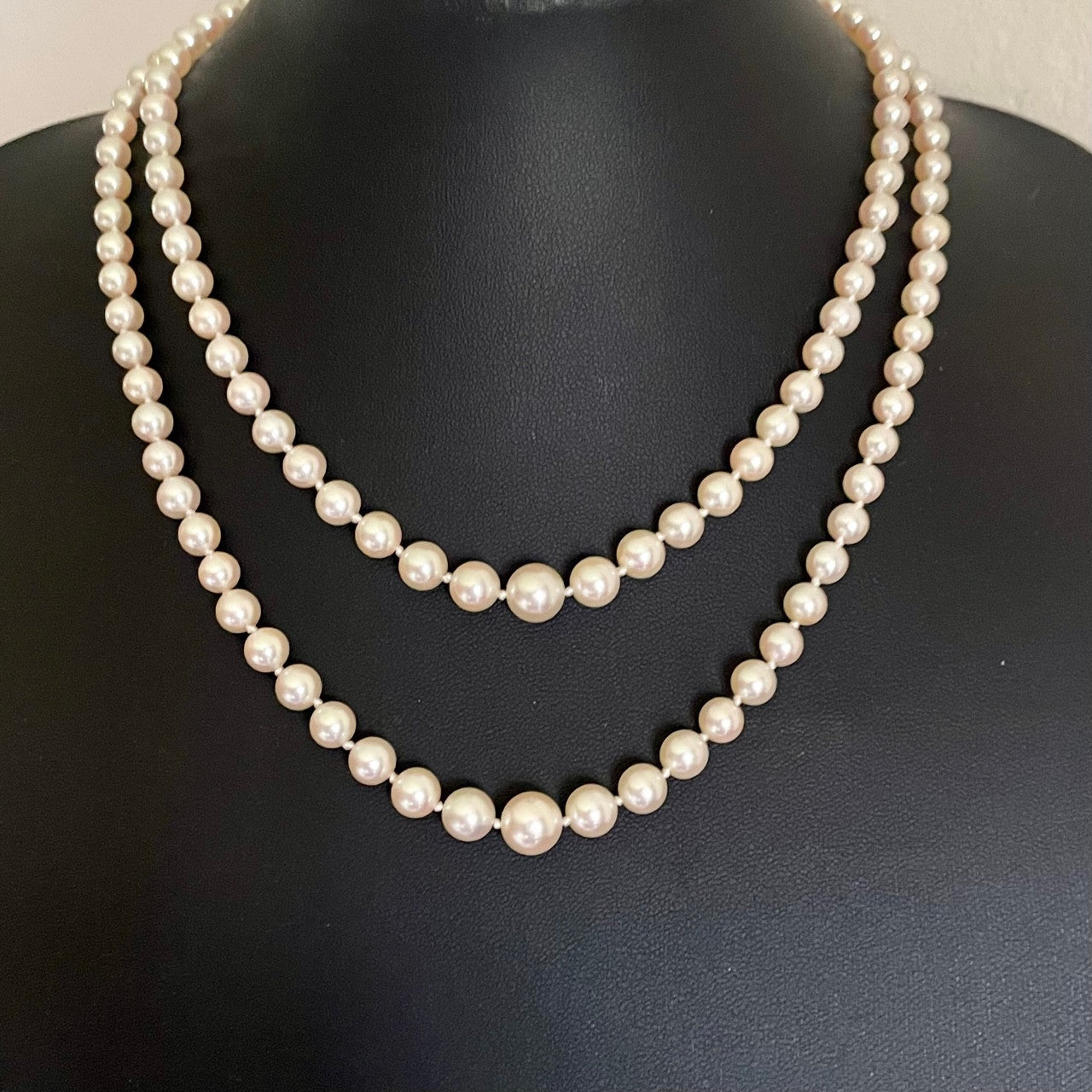 Vintage Double Strand Cultured Pearl Necklace with Edwardian-Revival Style Clasp