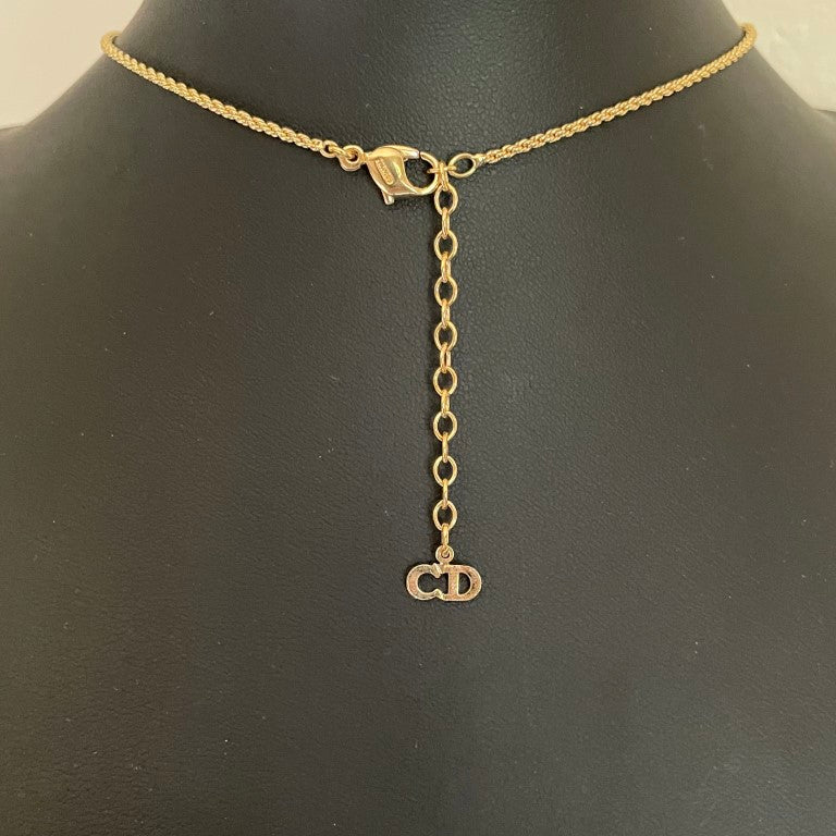 Vintage Christian Dior Gold-Plated Necklace with Aquamarine/Blue Topaz Crystal Drop