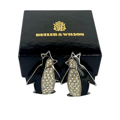 Vintage Butler & Wilson Art Deco Style Penguin Clip on Earrings, 1980s - Rare Book Piece
