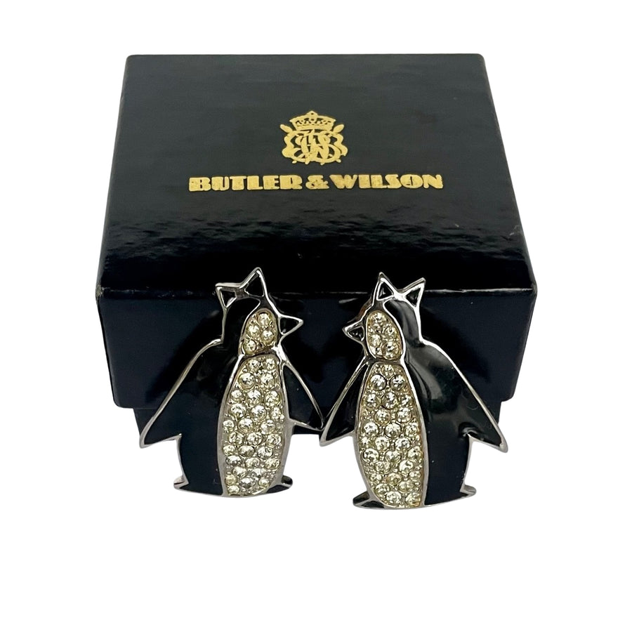 Vintage Butler & Wilson Art Deco Style Penguin Clip on Earrings, 1980s - Rare Book Piece