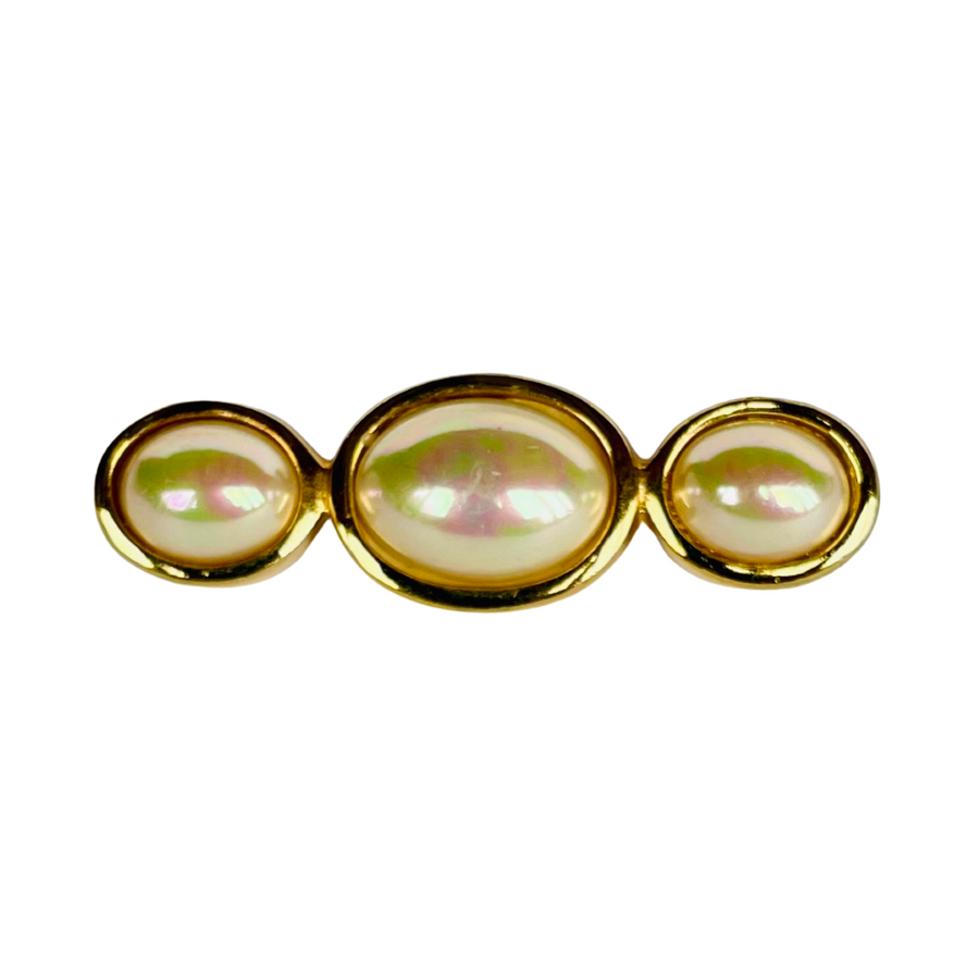 A Vintage Christian Dior Gold-Plated Triple Faux Pearl Brooch