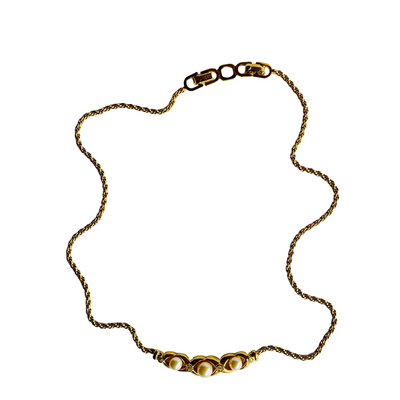 Vintage Christian Dior Faux Pearl and Crystal Necklace, 1980s