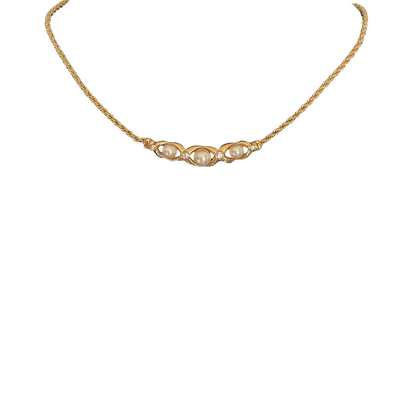 Vintage Christian Dior Faux Pearl and Crystal Necklace, 1980s