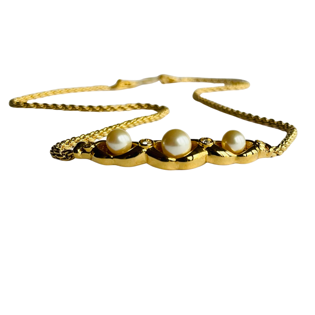 Vintage Christian Dior Faux Pearl and Crystal Necklace, 1980s