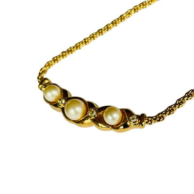 Vintage Christian Dior Faux Pearl and Crystal Necklace, 1980s