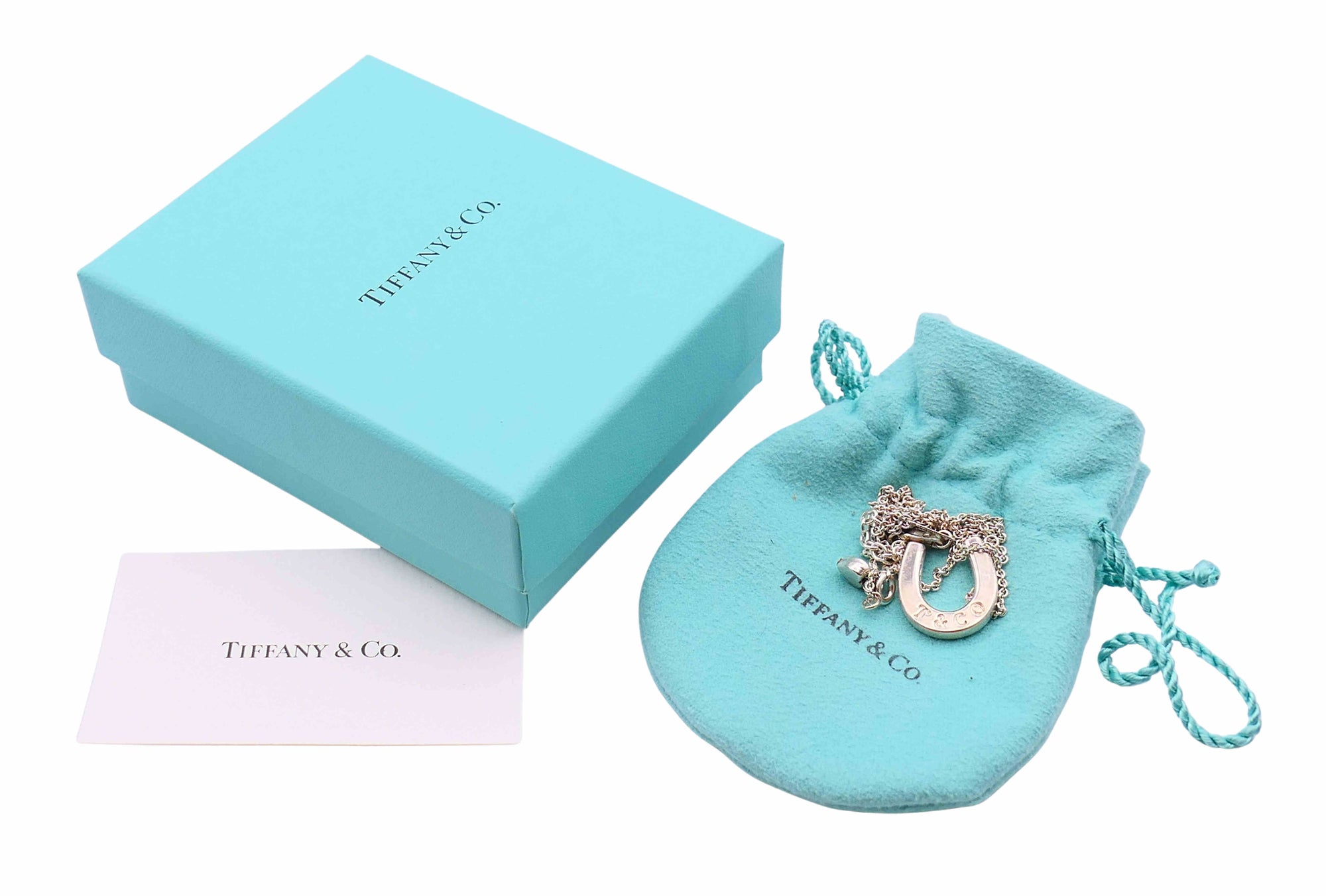 Vintage Tiffany & Co. Sterling Silver Horseshoe Pendant Necklace with Original Box and Pouch