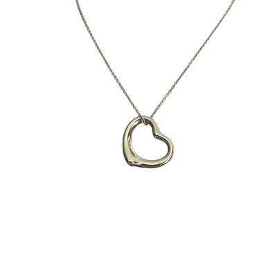Tiffany & Co. Elsa Peretti Sterling Silver 16mm Open Heart Pendant with Pouch