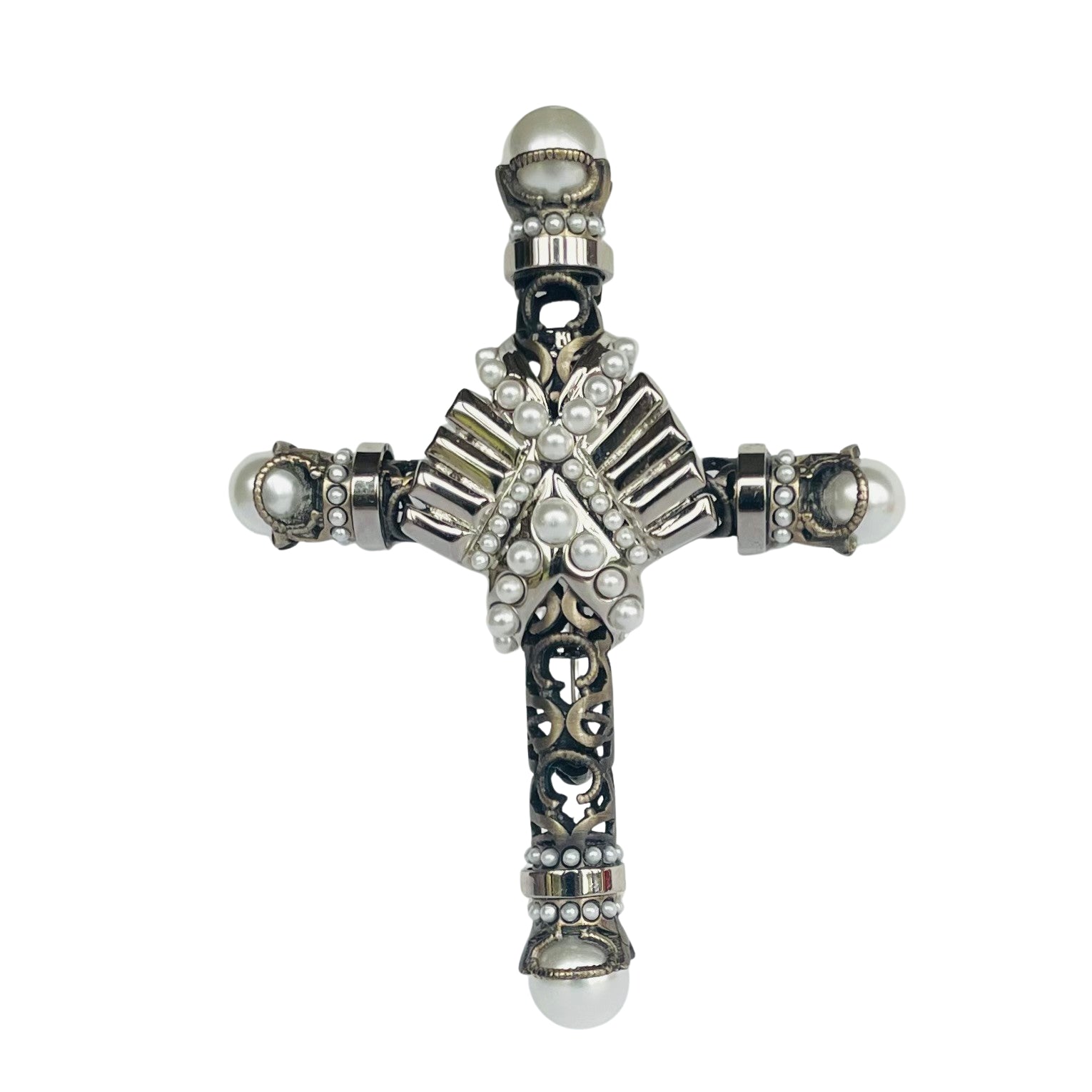 Givenchy Gunmetal/Silver Tone Faux Pearl Statement Brooch