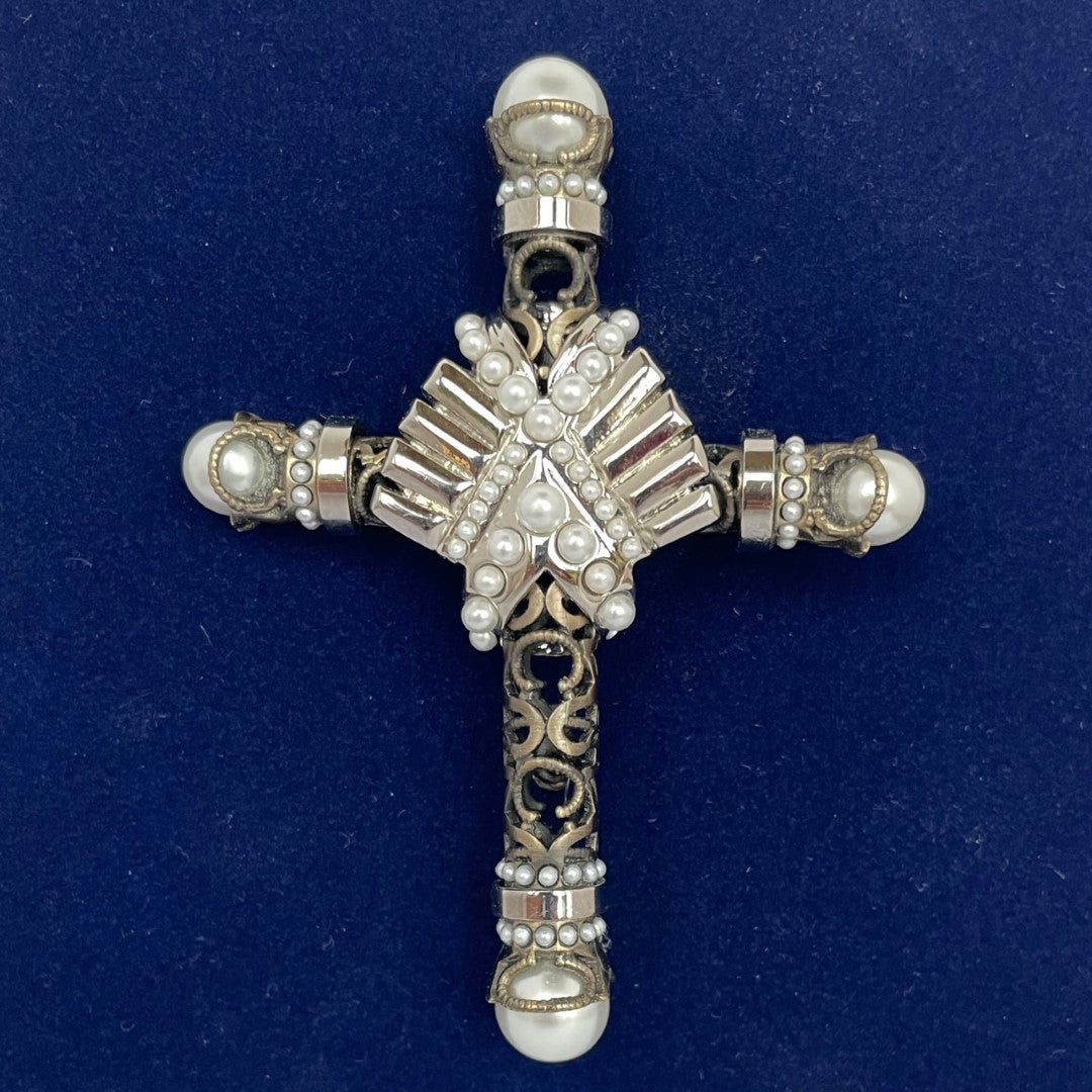 Givenchy Gunmetal/Silver Tone Faux Pearl Statement Brooch
