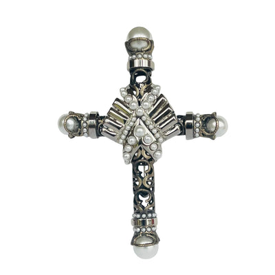 Givenchy Gunmetal/Silver Tone Faux Pearl Statement Brooch