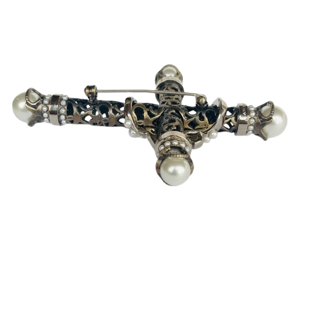Givenchy Gunmetal/Silver Tone Faux Pearl Statement Brooch