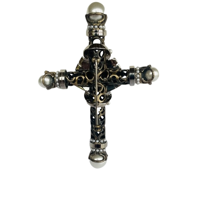 Givenchy Gunmetal/Silver Tone Faux Pearl Statement Brooch