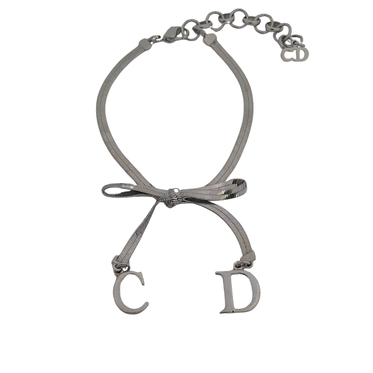 Christian Dior silver-tone bracelet with knotted bow detail and CD initial charms, John Galliano era Y2K