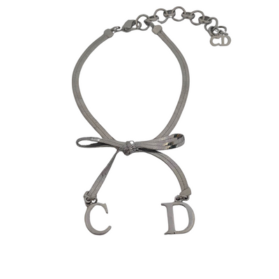 Christian Dior silver-tone bracelet with knotted bow detail and CD initial charms, John Galliano era Y2K