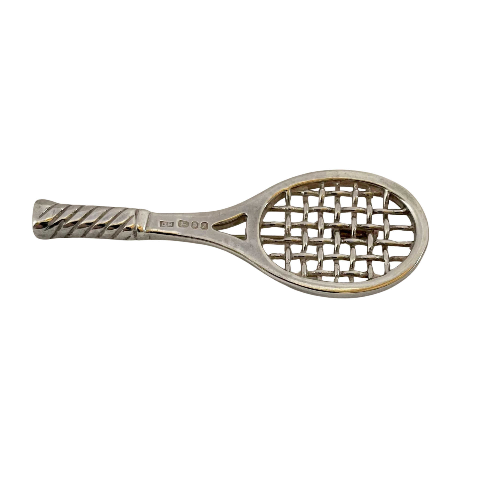 Vintage Sterling Silver Tennis Racket Brooch, Derek Birch, 1978