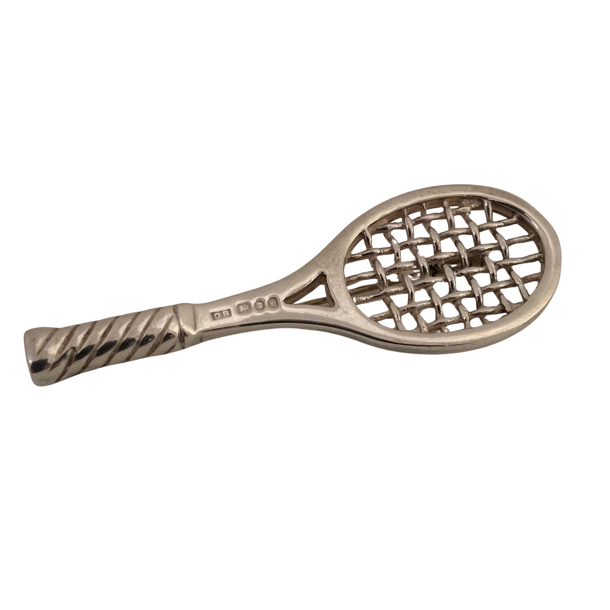 Vintage Sterling Silver Tennis Racket Brooch, Derek Birch, 1978