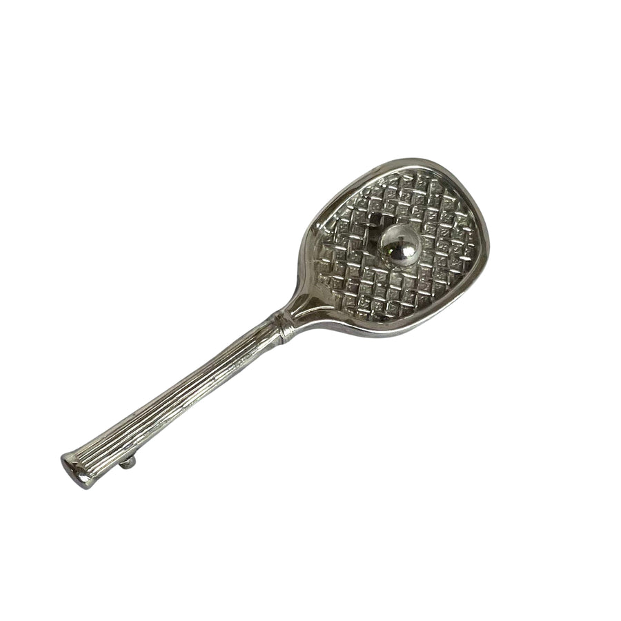 Antique Victorian Sterling Silver Tennis Racket Brooch by Abrahall & Bint, 1890