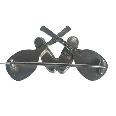 Rare Antique Sterling Silver Lawn Tennis Brooch, Rackets and Plimsolls,  Birmingham 1886