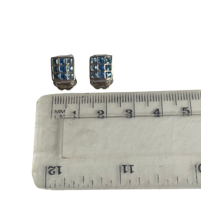 Vintage Grossé Rhodium-Plated Blue Crystal Clip Earrings, Signed GROSSE