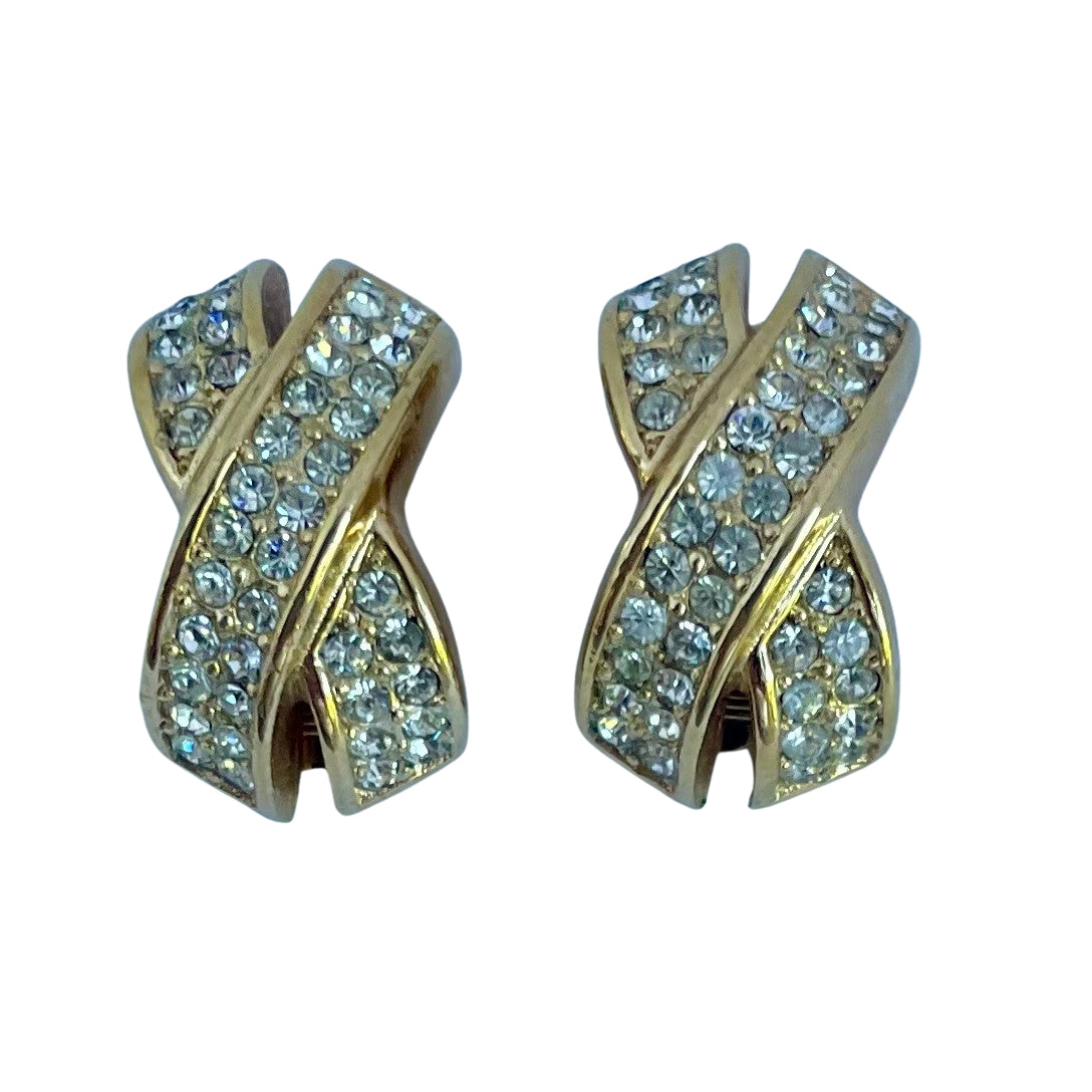 Vintage Christian Crystal and Gold Plated Clip-on 'Kiss' Earrings, 1980s