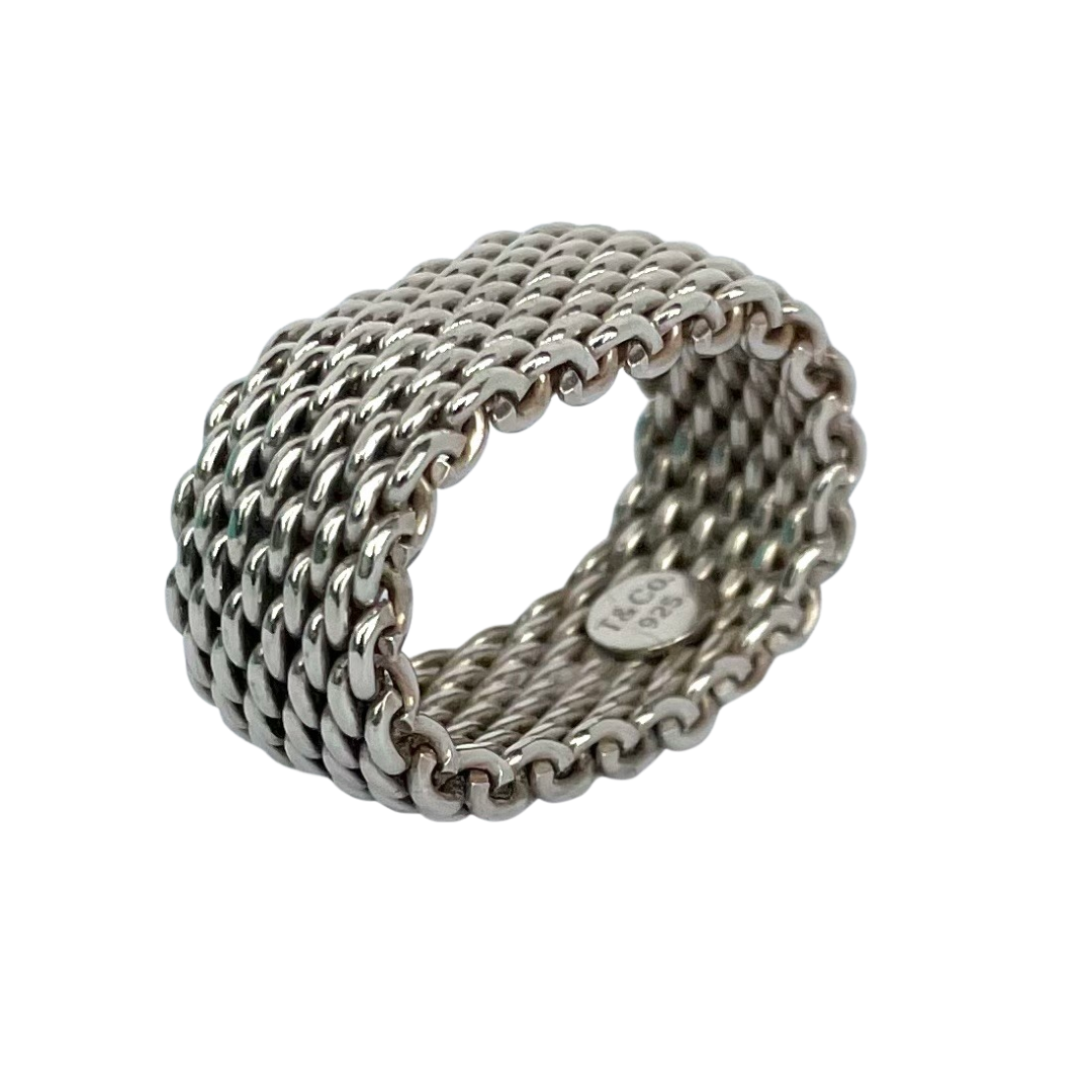 Tiffany & Co Somerset mesh ring in sterling silver, showing silver mark