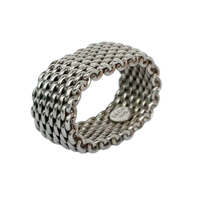 Tiffany & Co Somerset mesh ring in sterling silver, showing silver mark