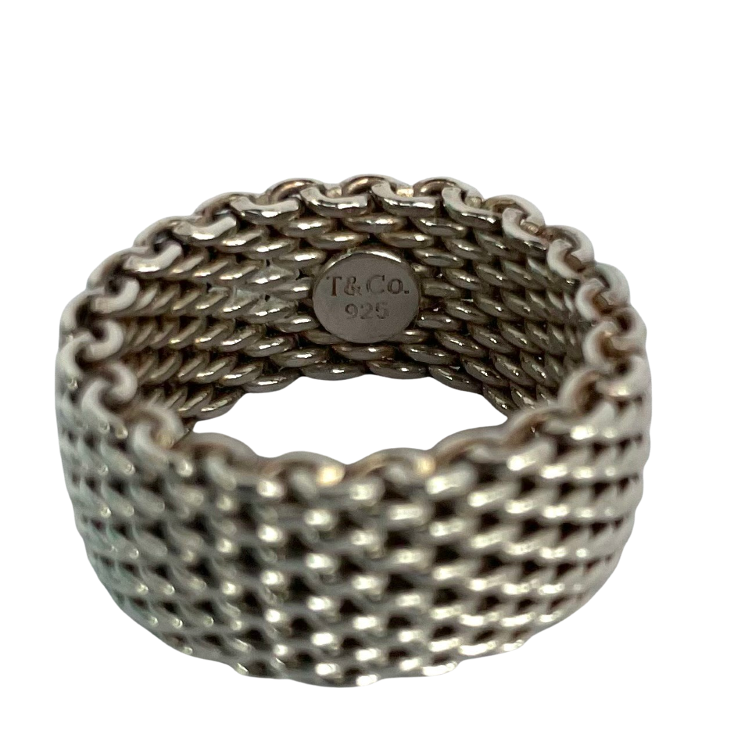 Tiffany & Co Somerset mesh ring in sterling silver, showing hallmark