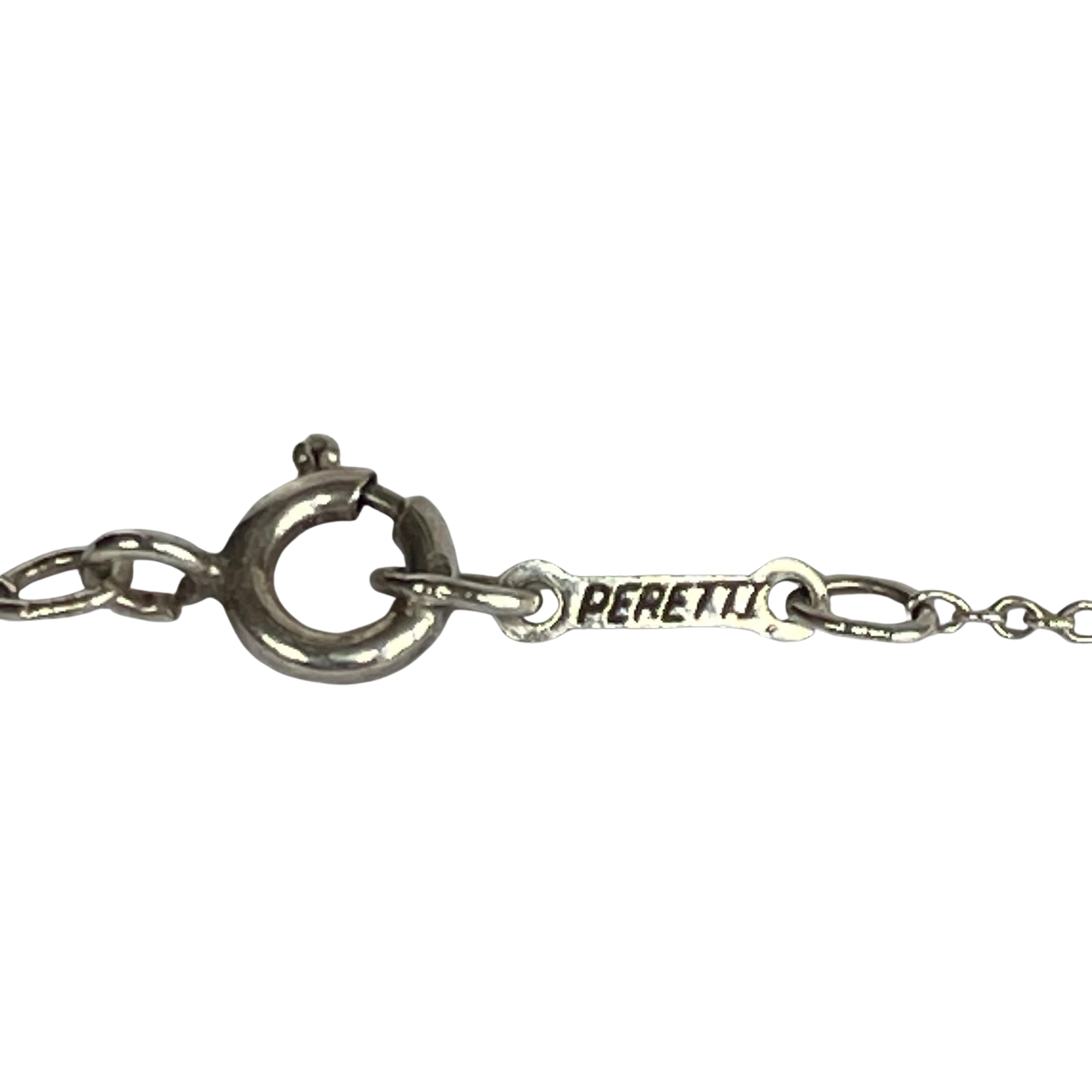 Tiffany and Co. Elsa Peretti sterling silver teardrop pendant necklace showing the Peretti mark