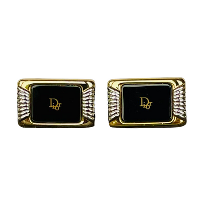 Vintage Christian Dior Monsieur Gold-Plated Black Enamel Cufflinks, Boxed