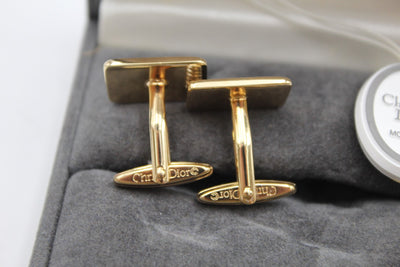 Vintage Christian Dior Monsieur Gold-Plated Black Enamel Cufflinks, Boxed