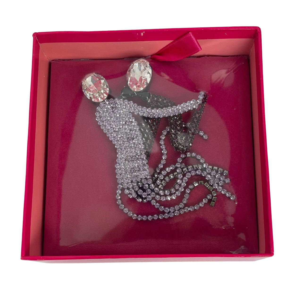 Large Butler & Wilson Limited Edition Dancing Couple brooch featuring a lilac Swarovski crystal dress with seven articulated strands and a crimson crystal tuxedo sealed in original Butler & Wilson pink box