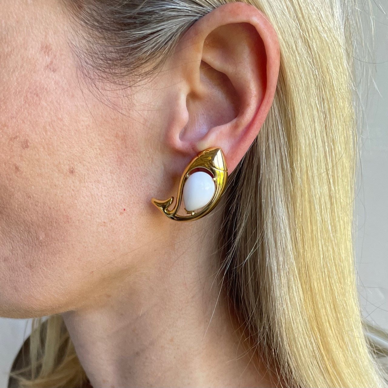 Vintage Trifari 'Belly Fish' Clip On Earrings, 1980s