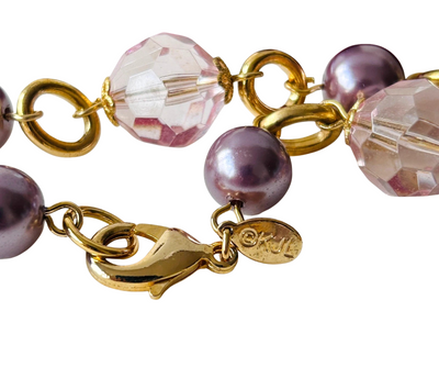 Vintage Kenneth Jay Lane 44" Purple Faux Pearl Long Statement Necklace, 1990s