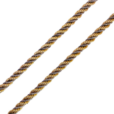 close up of vintage Christian Dior twisted rope necklace, 80cm gold and silver-tone, signed Chr. Dior, by Henkel & Grosse. 1970s-1980s, excellent condition