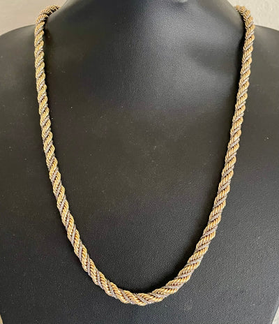 Vintage Christian Dior twisted rope necklace, 80cm gold and silver-tone, signed Chr. Dior, by Henkel & Grosse. 1970s-1980s, excellent condition, displayed on bust