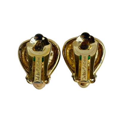 Reverse of vintage Christian Dior clip earrings showing gold tone clip fittings and maker's stamp