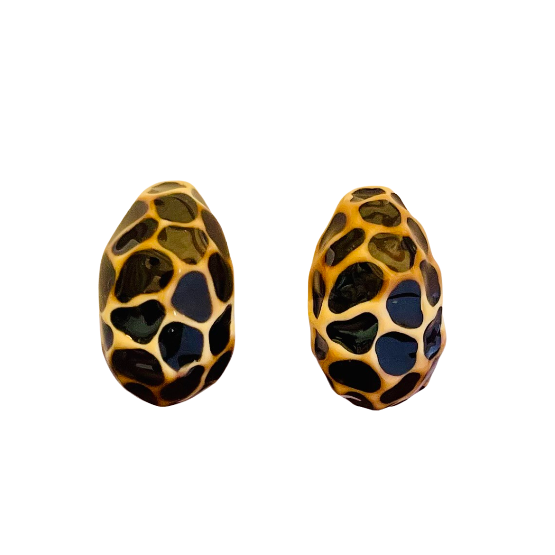 Vintage Kenneth Lane Giraffe Enamel Clip Earrings