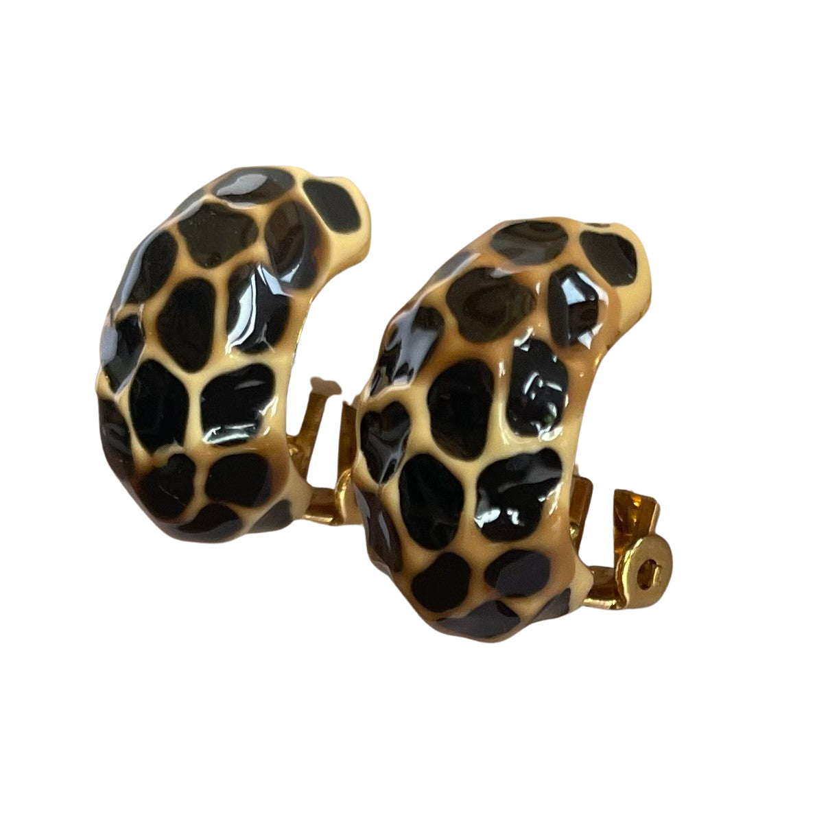 Vintage Kenneth Lane Giraffe Enamel Clip Earrings